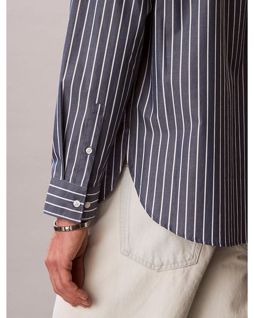 Calvin Klein Gray Relaxed Cotton Poplin Stripe Shirt for men