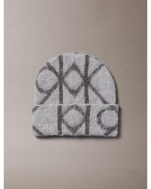 Calvin Klein Gray Warm Wool Blend Logo Beanie for men