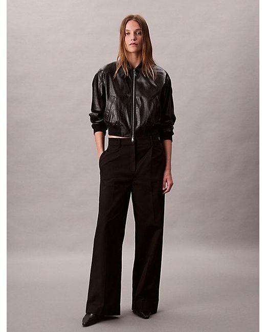 Calvin Klein Black Stretch Chino Pleated Wide Leg Trousers
