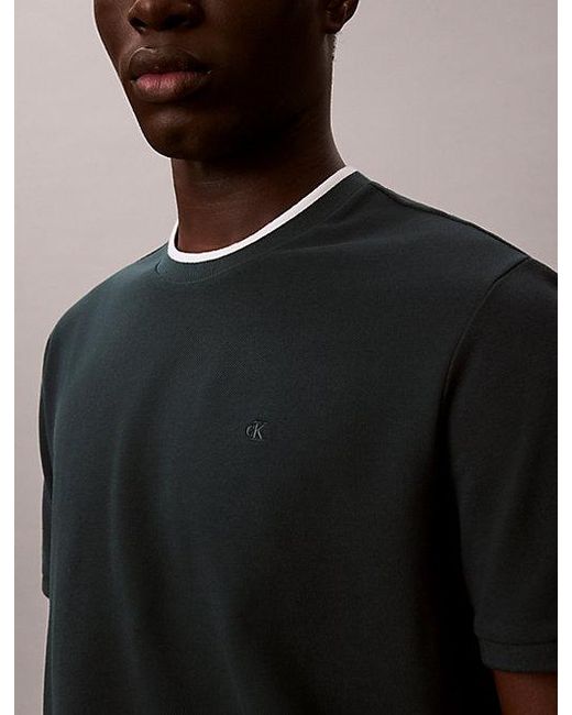 Calvin Klein Blue Cotton Piqué Tipped Collar T-Shirt for men