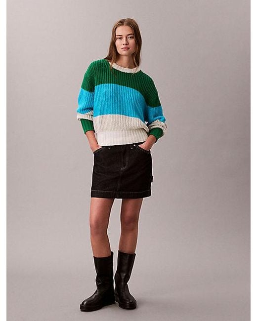 Calvin Klein Green Lässiger Pullover Mit Groben Streifen