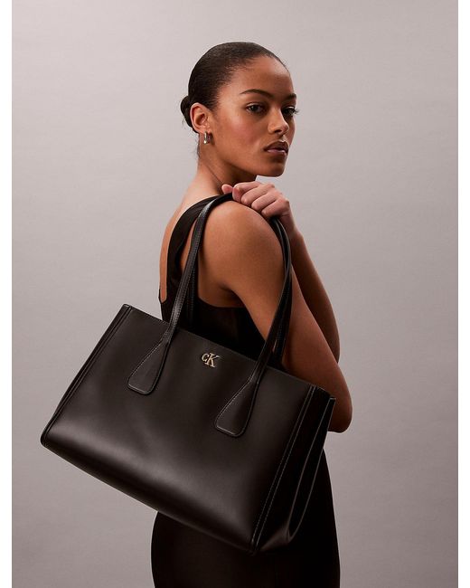 Calvin Klein Black Monogram Logo Business Tote Bag