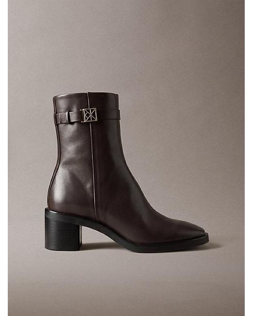 Calvin Klein Brown Leather Block Heel Ankle Boots