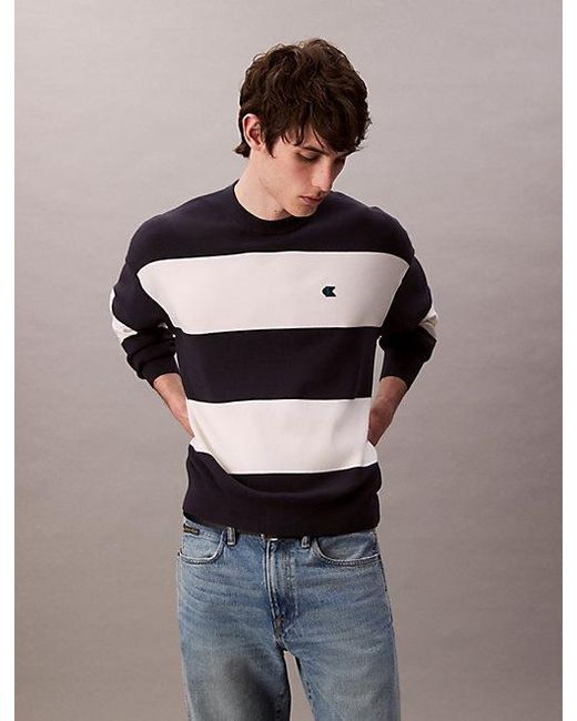 Calvin Klein Relaxed Gebreide Trui Met Strepen in het Blue voor heren