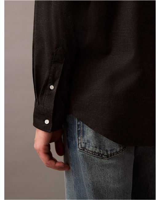 Calvin Klein Gray Relaxed Wool Blend Button-Down Shirt for men
