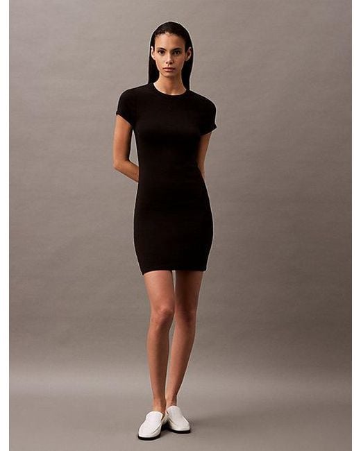 Calvin Klein Black T-Shirt-Kleid Aus Weicher Stretch-Baumwolle