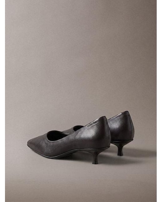 Calvin Klein Gray Leather Kitten Heel Pumps