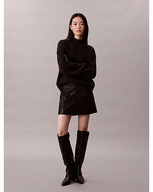 Calvin Klein Black Jeans Ribbed Chunky Relaxed Turtleneck Jumper