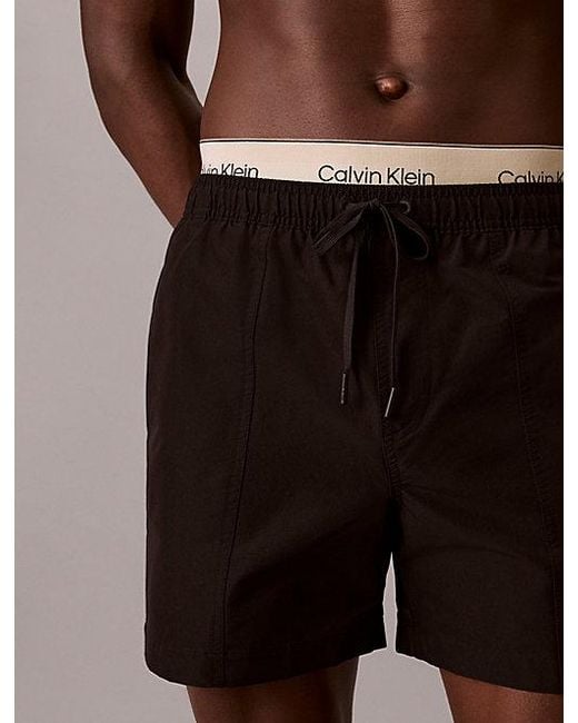 Calvin Klein Black Double Logo Waistband Swim Shorts for men
