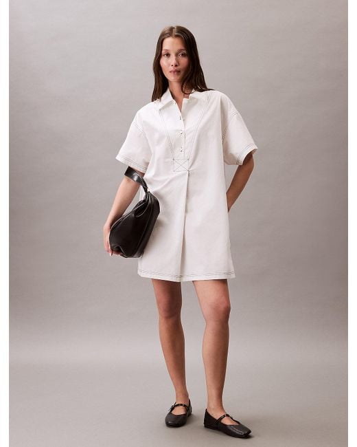 Calvin Klein Natural Cotton Twill Mini Shirt Dress