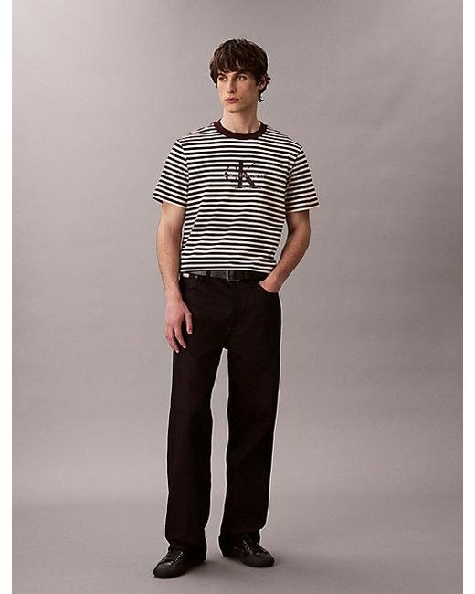 Calvin Klein Brown Jeans Monogram Logo Stripe Relaxed T-Shirt for men