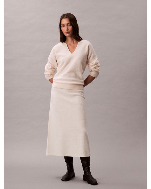 Calvin Klein Natural Boiled Wool Midi Skirt