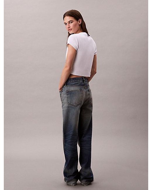 Calvin Klein White Jeans Slim Ribbed Cotton Logo T-Shirt