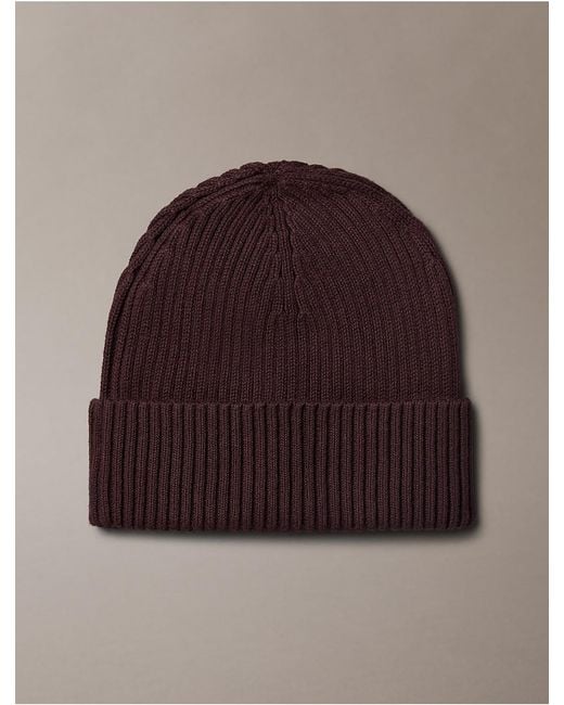 Calvin Klein Brown Logo Patch Rib Beanie