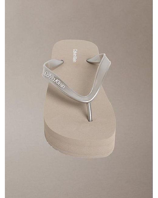Calvin Klein Natural Pearlised Platform Flip Flops