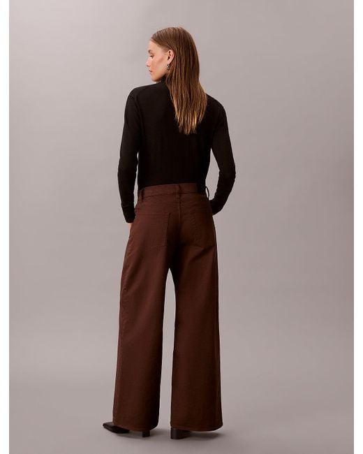 Calvin Klein Brown Super Wide Leg Twill Trousers