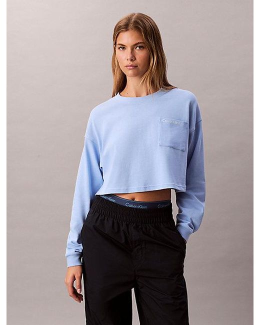 Calvin Klein White Cropped Pyjama Top Logo Cotton Jersey