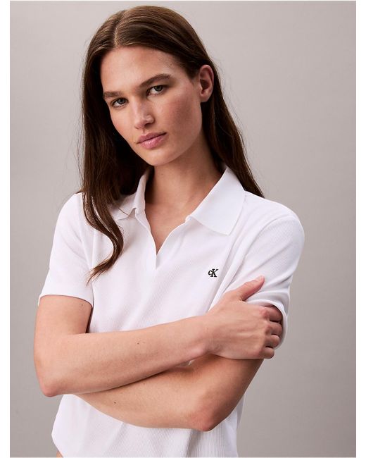 Calvin Klein White Calvin Klein Cotton Contour Rib Polo Tee