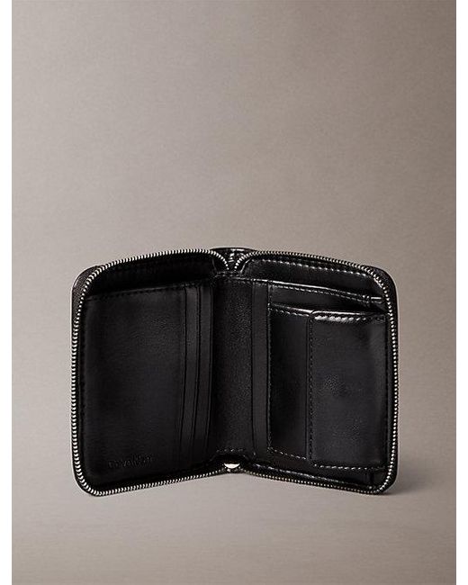 Calvin Klein Black Quilted Emblem Logo Square Zip Wallet