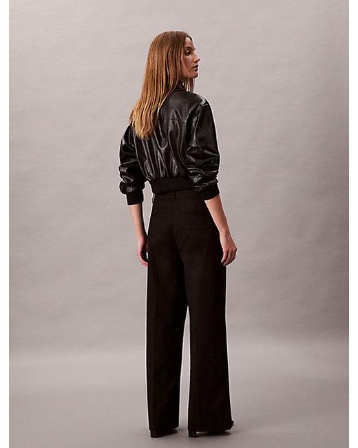 Calvin Klein Black Stretch Chino Pleated Wide Leg Trousers