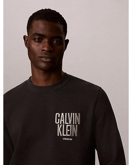 Calvin Klein Black Jeans Cotton Terry Logo Sweatshirt for men
