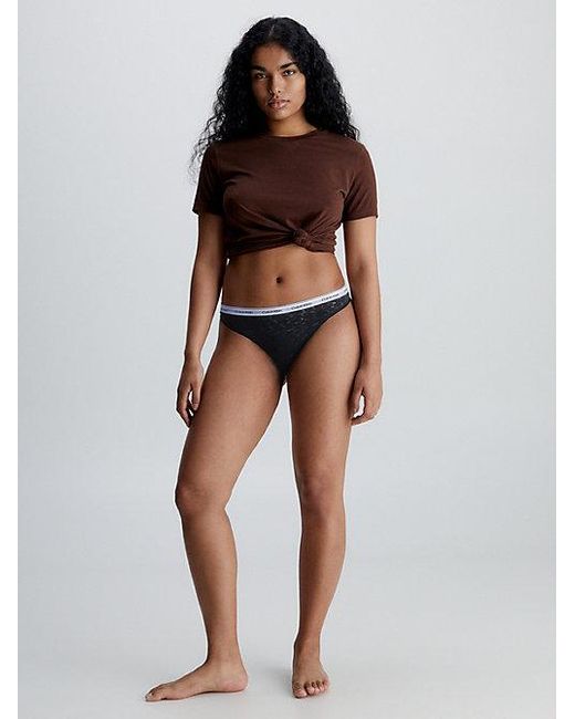 Calvin Klein Blue Lace High Leg Thong