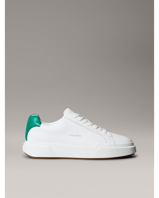 Calvin Klein White Leather Signature Logo Trainers for men