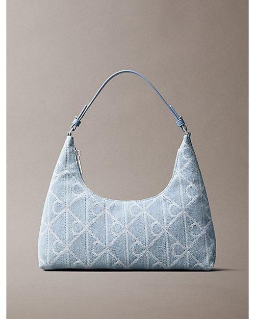Calvin Klein Blue Denim Allover Emblem Logo Shoulder Bag