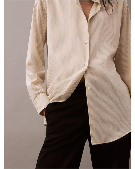 Calvin Klein Natural Relaxed Wool Blend Button-Down Shirt