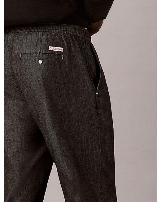 Calvin Klein Black Jeans Cotton Chambray Drawstring Trousers for men