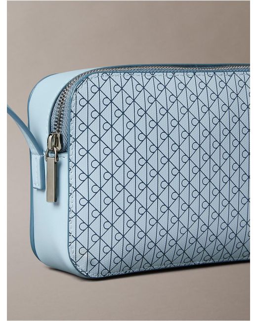 Calvin Klein Blue Allover Monogram Logo Camera Bag