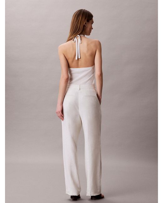 Calvin Klein Natural Linen Blend Wide Leg Trousers