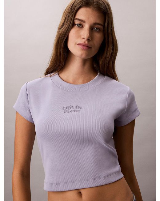 Calvin Klein Purple Slim Cropped Logo T-Shirt