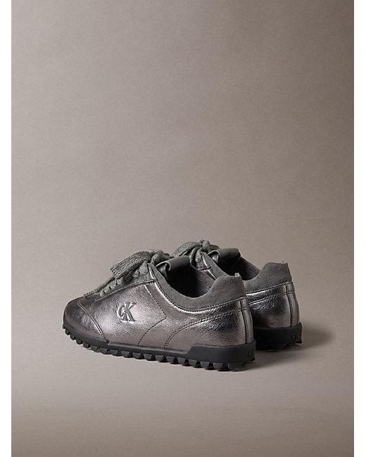 Calvin Klein Gray High Shine Low Profile Runner Trainers