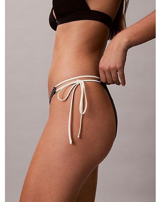 Calvin Klein Black Tie Side Bikini Bottoms Ck Monogram