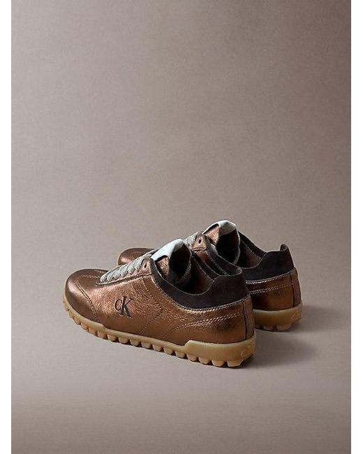 Calvin Klein Brown High Shine Low Profile Runner Trainers