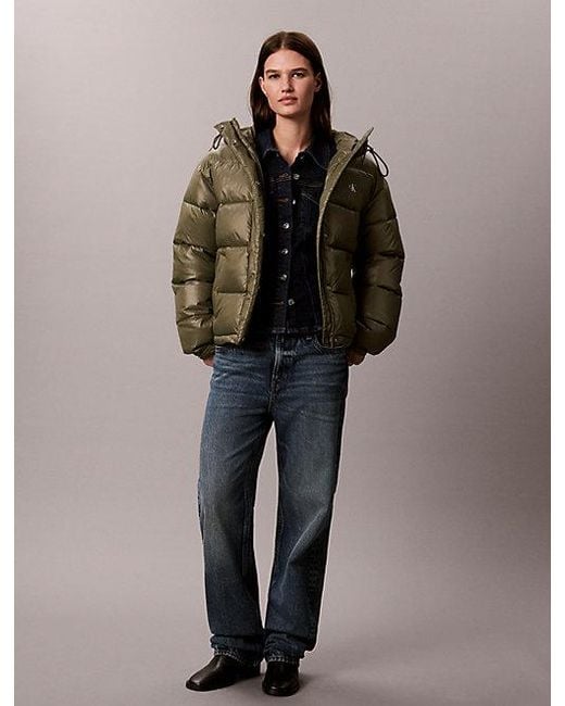 Calvin Klein Brown Jeans Shiny Hooded Puffer Jacket