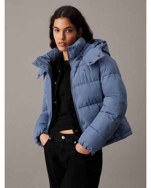 Calvin Klein Short Hooded Puffer Jacket in Blue Lyst UK