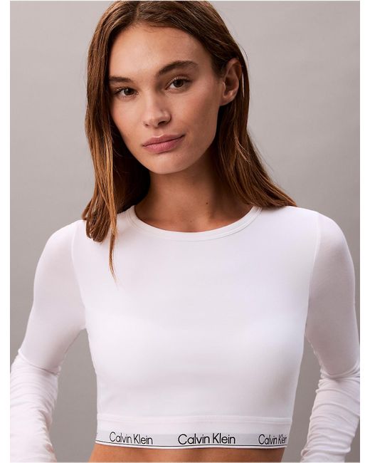 Calvin Klein White Icon Cotton Modal Lightly Lined Long Sleeve Tee Bralette