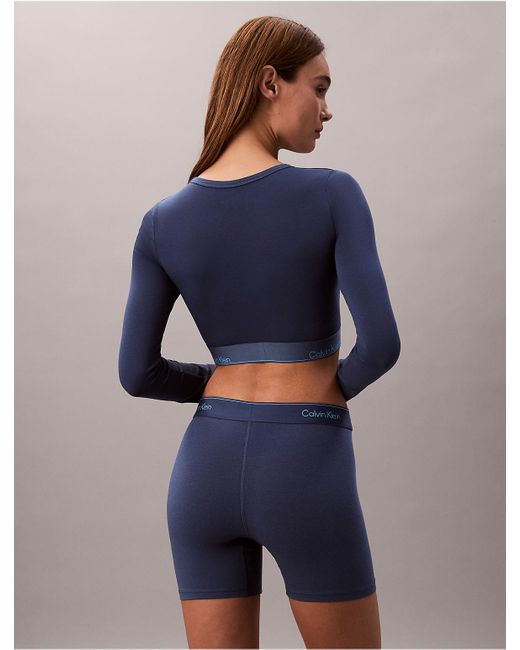 Calvin Klein Blue Icon Cotton Modal Lightly Lined Long Sleeve Tee Bralette