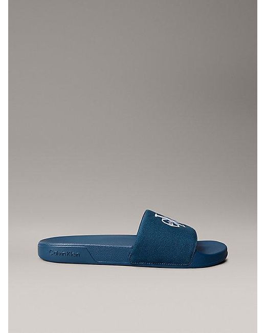 Calvin Klein Blue Canvas Contoured Logo Sliders for men