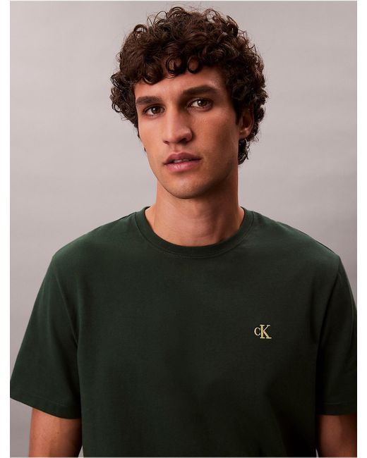 Calvin Klein Brown Embroidered Monogram Logo Relaxed T-Shirt for men