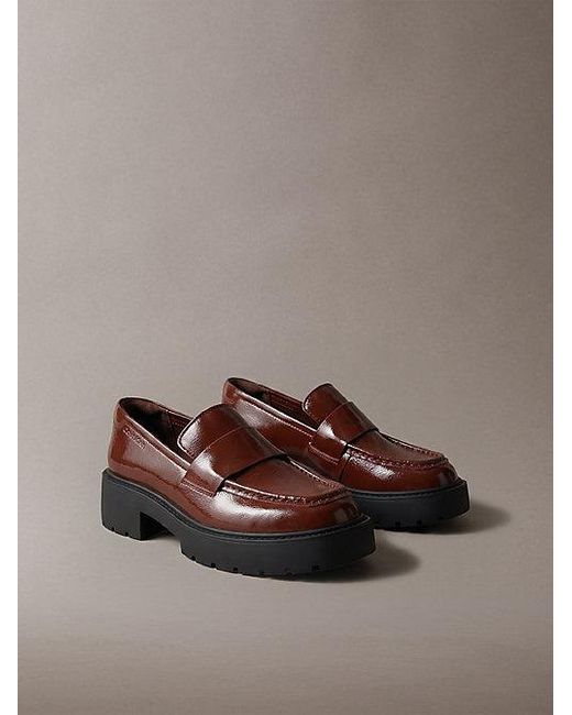 Calvin Klein Brown Ck Bold Shine Leather Chunky Loafers