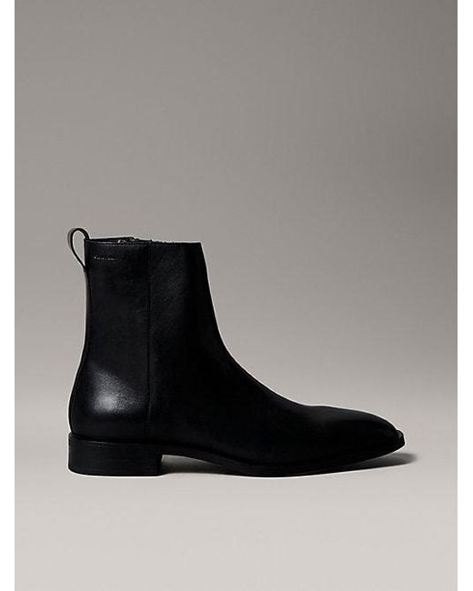 Calvin Klein Black Leather Zip Ankle Boots for men