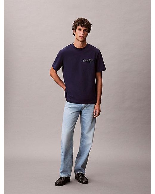 Calvin Klein Blue Jeans Embroidered Logo T-Shirt for men