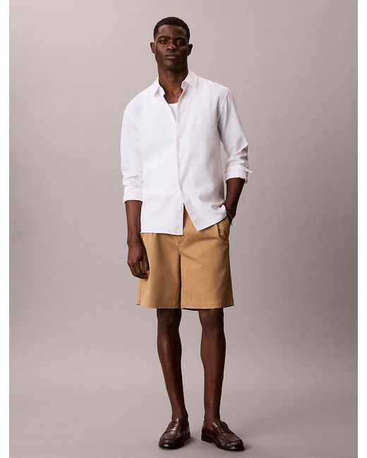 Calvin Klein White Cotton Twill Chino Shorts for men