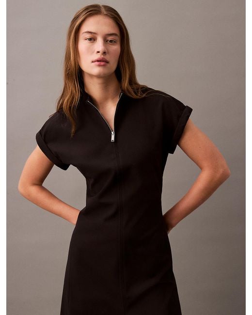 Calvin Klein Brown Tech Stretch Zip Neck Dress
