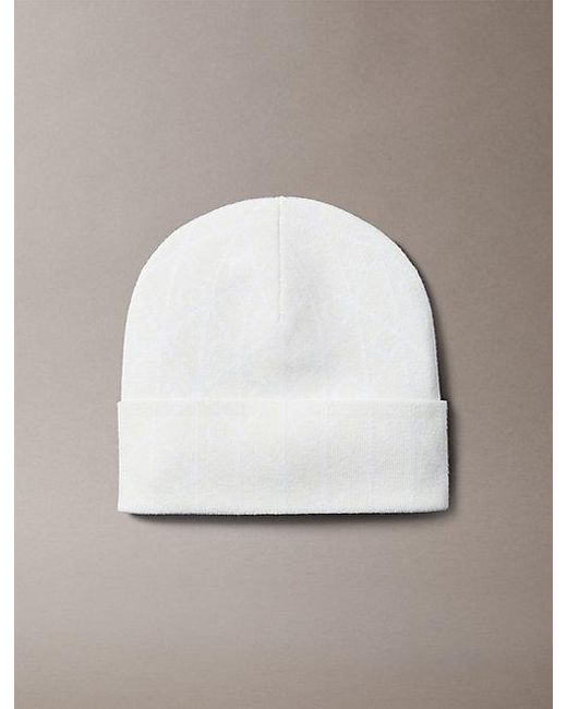 Calvin Klein White Emblem Logo Beanie for men