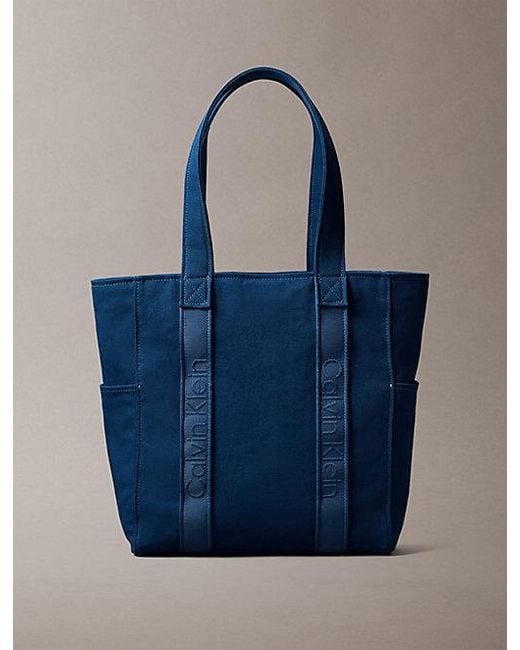 Calvin Klein Blue Canvas Jacquard Logo Tote Bag