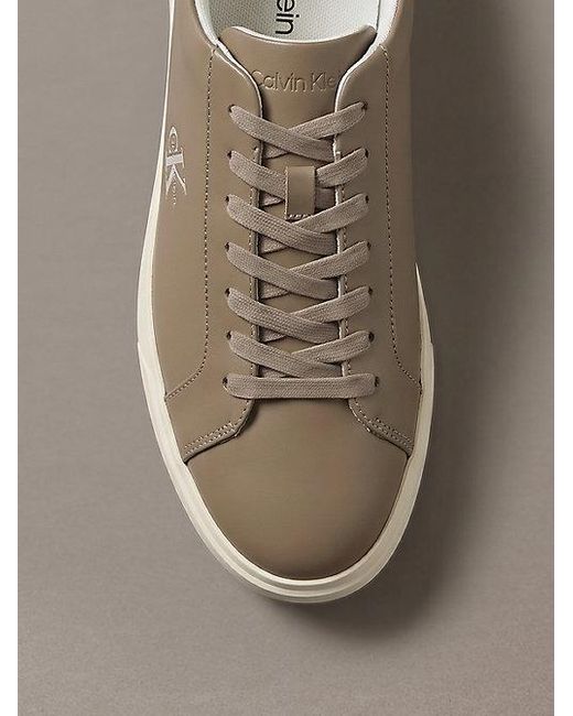 Calvin Klein Gray Leather Signature Logo Trainers for men